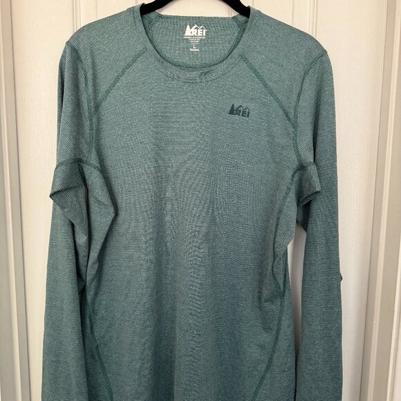 EUC, REI Co-op Midweight Long-Sleeve Base Layer Top, Size L, Green Stripes - Picture 1 of 14
